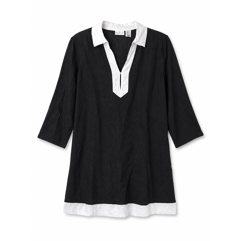 NWT Rachel Zoe Linen Blend Tunic Dress Black White Collared Cover Up Size S - Picture 2 of 11